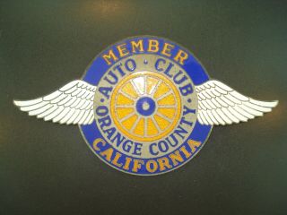 Rare Orange County California Auto Club Member Car Badge