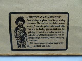 Vintage Authentic Navajo Sand Painting Chant God Moon Face Double Mat Wood Frame 5