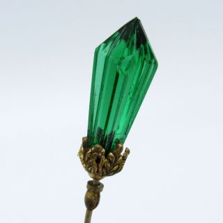 Antique Hatpin Pointed Green Crystal Glass Hat Pin,  Nr