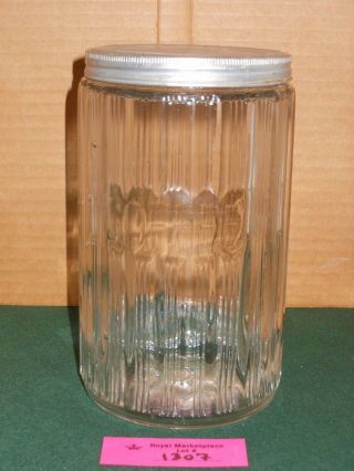 Old Vintage Large Hoosier Cupboard Glass Coffee Jar Canister W/lid Sneath Glass
