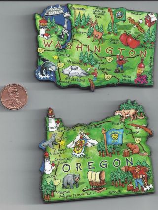 Oregon And Washington Jumbo Artwood State Map Magnet Set Of 2
