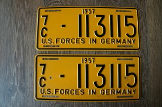 1957 Us Forces In Germany Military License Plate Set - In