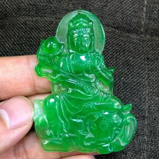 Chinese Green Jadeite Jade Samantabhadra Ride Elephant Handwork Buddha Pendant