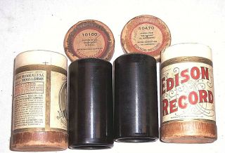 2 Edison Phonograph 2m Cylinder Records Lids And Box 