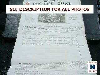 Noblespirit 1892 Illustrated Sun Insurance Co.  Policy Certificate