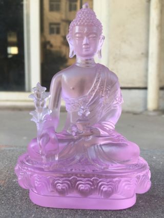 Medicine Buddha/pink/art Colored Glass/crystal Sculpture/statue