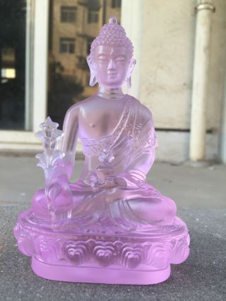 Medicine Buddha/Pink/Art Colored Glass/Crystal Sculpture/Statue 4