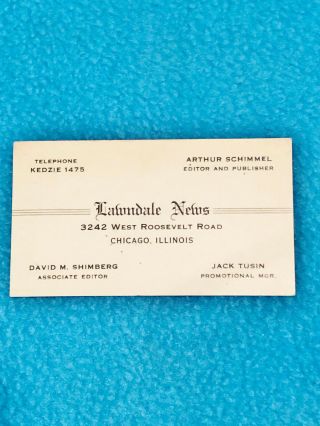 Vintage Lawndale News Business Card - Chicago,  Il