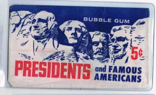 1965 Topps Presidents And Famous Americans Tall Non - Sport Card Wrapper Nm Rare