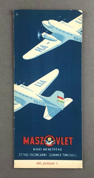 Maszovlet Airline Timetable June 1952 Hungary - Pre Malev