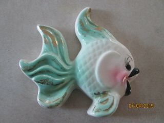 Vintage Porcelain Ceramic Fish Mid Century Gold Accent Wall Art