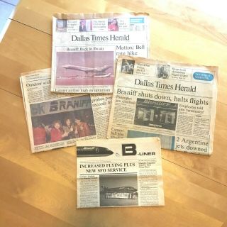 Vintage Newspapers Braniff Airlines Dallas Cowboys & Braniff Shuts Down 1982