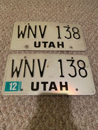 Vintage Pair 1985 Utah Ut License Plates Wnv - 138 Vtg Collector