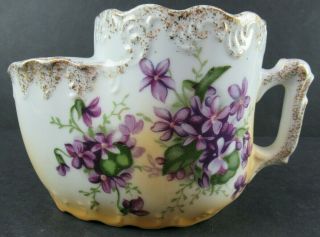 Antique Shaving Mug Scuttle Type Purple Flowers Germany/austrian?