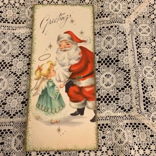 Vintage Greeting Card Christmas Santa Claus Sick Angel Stars