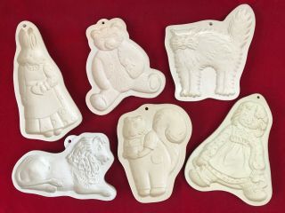 Set Of 6 Vintage Brown Bag Cookie Art Molds Bunny Bear Cat Lion Squirrel Raggedy