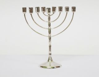 Antique Silver Judaica Traveling Hanukkah Lamp Menorah Candle Holder
