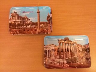 Rare Vintage 6 " Rome Italy Travel Souvenir Plastic Tray Roma Dish Plates (2)