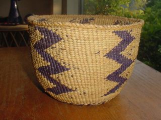 Old Quinault Indian Basket With Blue Designs