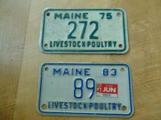 2 Rare Vintage Maine Livestock Poultry License Plates Farm Tractor Auto Barn 