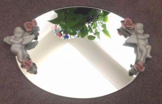 Oval Vanity Dresser Mirror With Ceramic Cherubs And Roses