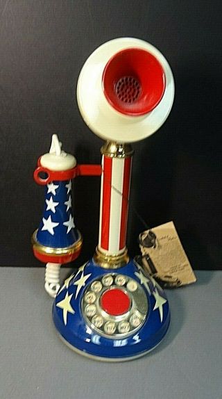 Vintage Red White & Blue Candlestick Phone 1973 Deco Tel Rotary Style