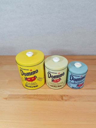Vintage Domino Sugar Canister Set - Set of 3 - Advertising Metal Litho With Lids 2