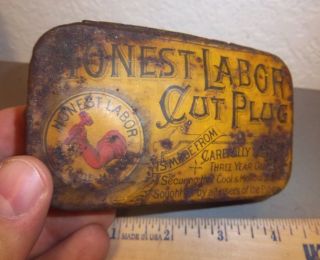 Vintage Honest Labor Tobacco Tin,  Great Graphics & Colors,  Barn Find Rusty