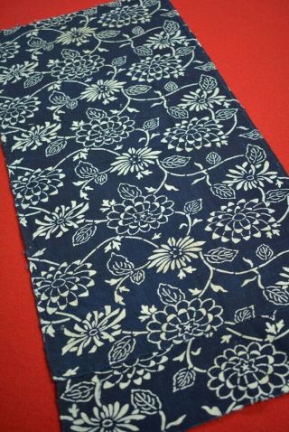 Zx63/65 Vintage Japanese Fabric Cotton Antique Boro Indigo Blue Katazome 27.  6 "