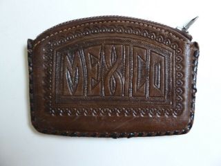 Vintage Mexico Leather Coin Purse Handmade Souvenir Keepsake Zipper Change