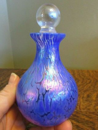 Vintage Studio Art Glass Perfume Bottle Iridescent,  Blue,  Isle Of Wight?