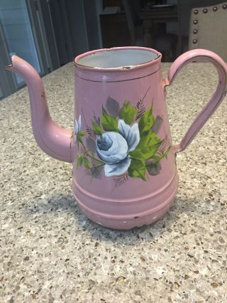 Vintage French Coffee/tea Pot Pink Painted Roses With No Lid