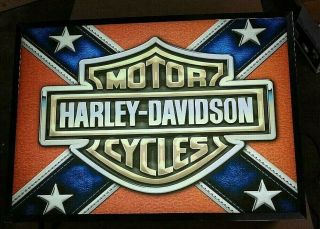 L.  E.  D.  Harley Davidson Motorcycle Confederate Back Lit Sign Garage Man Cave