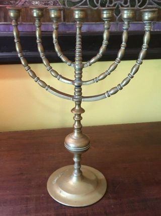 Antique / Vintage Well Made Jewish Menorah Brass 7 Arm Candlestick Holder