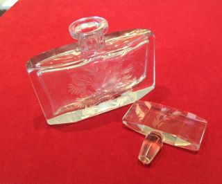 Vintage Heavy Crystal Perfume Bottle - Cut Glass Floral Design