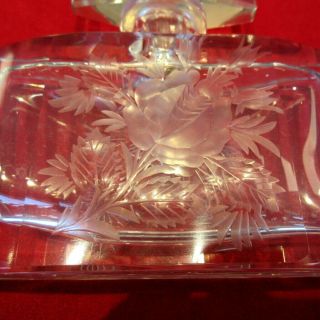 Vintage Heavy Crystal PERFUME BOTTLE - CUT GLASS FLORAL DESIGN 5