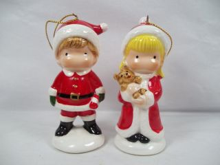 Joan Walsh Anglund Christmas Ornaments 1982 Santa & 1982 Girl With Teddy Bear