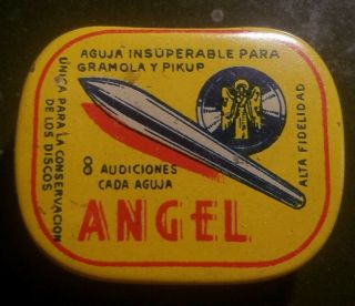Rare Gramophone Phonograph Needle Tin,  Angel,  Spanish