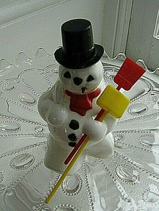 Vintage Plastic Snowman With Shovel And Broom Candy Holder Rare