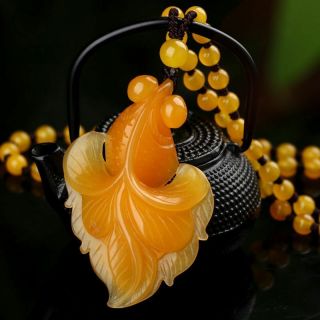 Natural Colour Jade Amulet Pendant Orange Jadeite Bead Necklace Carven Goldfish