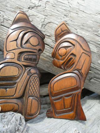 Northwest Coast First Nations Native Carved Pair Carvings,  Beaver,  Thunderbird