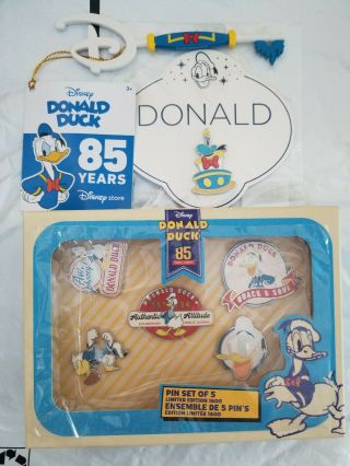 2019 Disney Store Donald Duck 85th Anniversary 5 Pin Set Le,  Key,  Birthday Pin