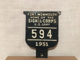 Rare Fort Monmouth Home Of The Signal Corps Us Army License Plate Topper 1951