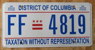 Washington Dc - District Of Columbia License Plate 2015 Ff 4819