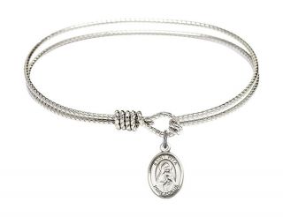Silver Tone Bangle Bracelet With Saint Rita Of Cascia Charm,  6 1/4 Inch