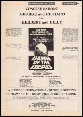 Dawn Of The Dead_original 1979 Trade Ad Promo_poster_cannes Critics 