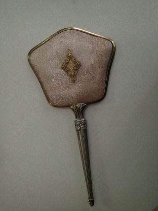 Vintage Padded Handheld Vanity Grooming Mirror Silver Gold Pink