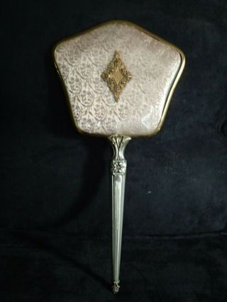 Vintage Padded Handheld Vanity Grooming Mirror Silver gold Pink 2