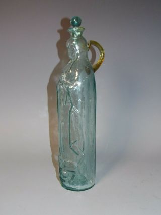 Glass Virgin Mary Holy Water Bottle Mexico Guadalupe Pontil Aqua Blown Glass
