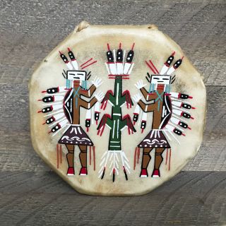 Native American Indian - Navajo Hand Painted Cochiti Drum - Yei Corn Design - Glen Nez